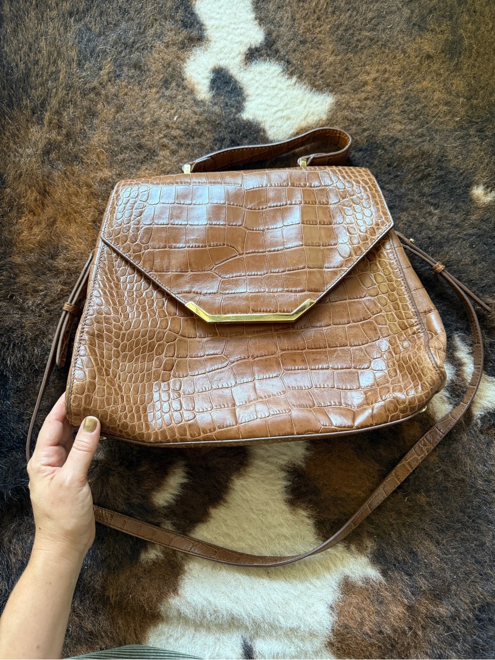 Brown Brooksbrothers Crocodile-Embossed Women's Bag